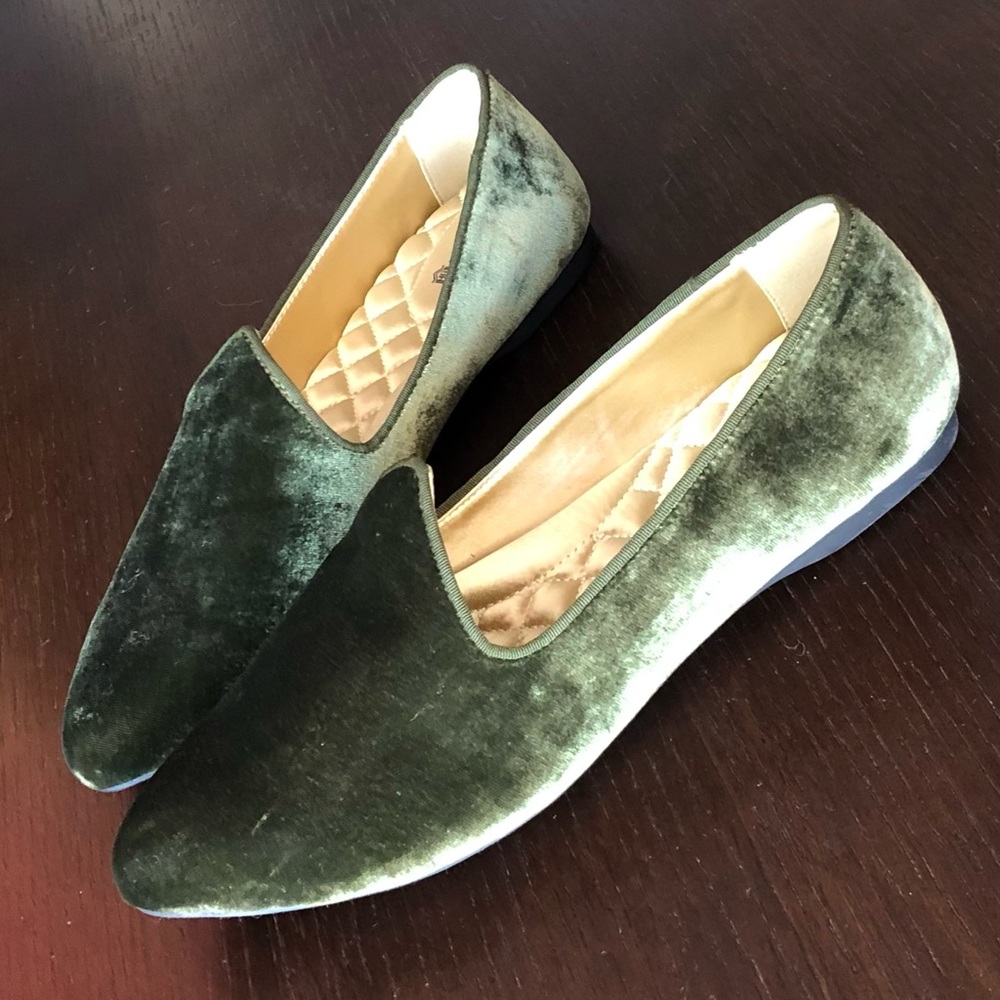 RARE & RETIRED Birdies HERON Olive Luxe Velvet Smoking Flats/Loafers/Slippers - Picture 4 of 16